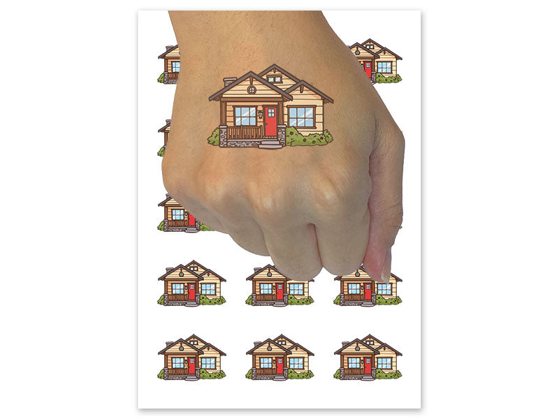 Traditional Craftsman Style House Home Temporary Tattoo Water Resistant Fake Body Art Set Collection (1 Sheet)