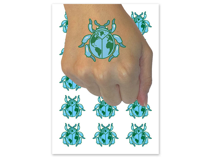 Travel Bug World Globe Beetle Temporary Tattoo Water Resistant Fake Body Art Set Collection (1 Sheet)