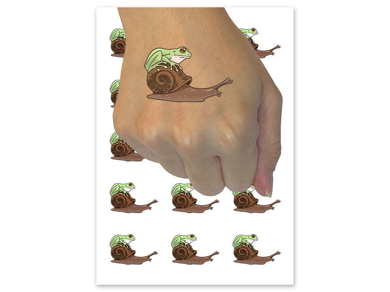Tree Frog Riding Garden Snail Temporary Tattoo Water Resistant Fake Body Art Set Collection (1 Sheet)