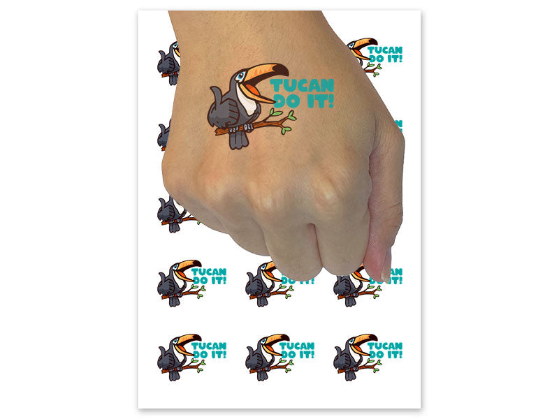 Tucan Do It Encouraging Bird Temporary Tattoo Water Resistant Fake Body Art Set Collection (1 Sheet)
