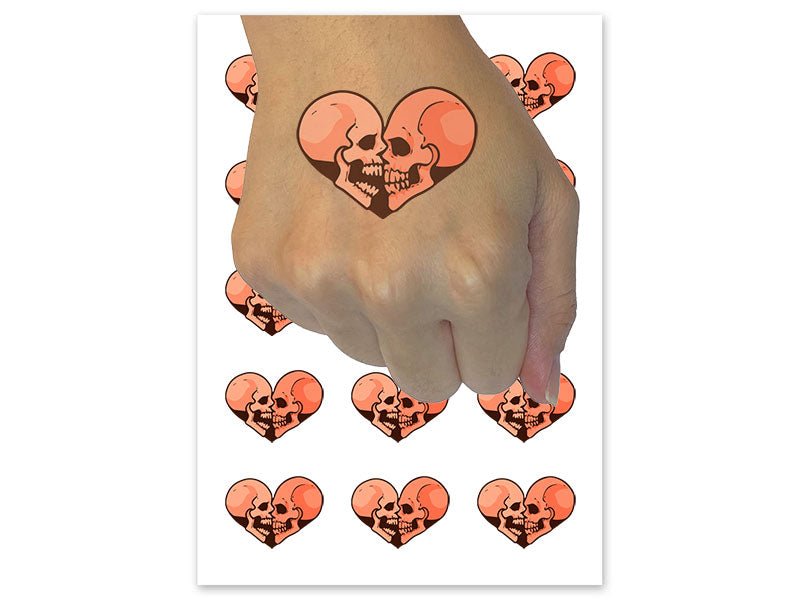 Two Skulls Kissing Heart Temporary Tattoo Water Resistant Fake Body Art Set Collection (1 Sheet)