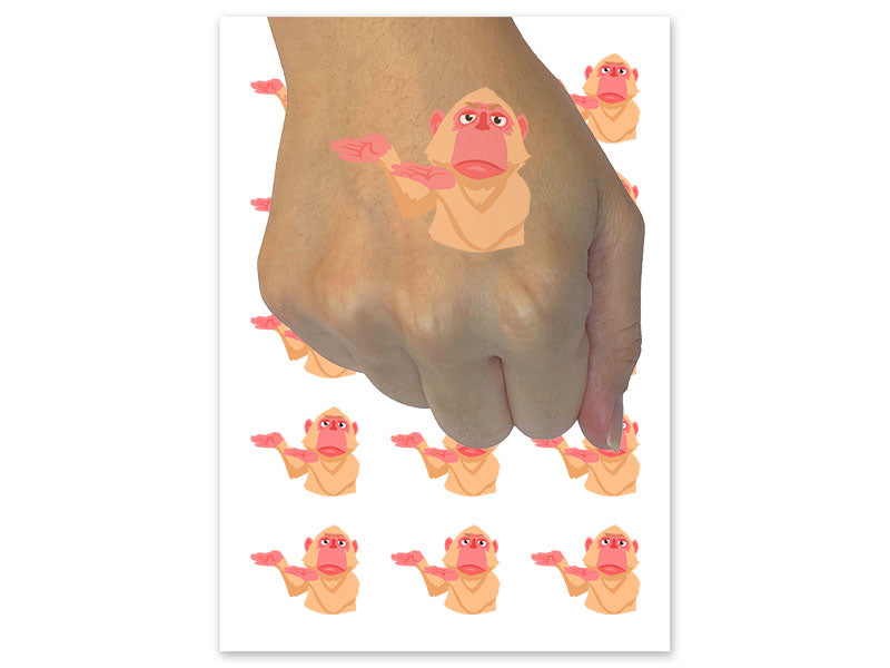Unamused Monkey Presenting with Hands Gesture Temporary Tattoo Water Resistant Fake Body Art Set Collection (1 Sheet)
