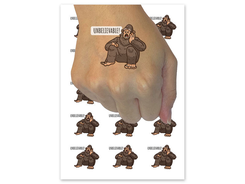 Unbelievable Shocked Bigfoot Cryptid Sasquatch Temporary Tattoo Water Resistant Fake Body Art Set Collection (1 Sheet)