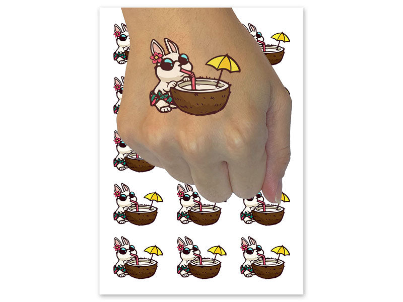 Vacation Bunny Rabbit Drinking Coconut Temporary Tattoo Water Resistant Fake Body Art Set Collection (1 Sheet)