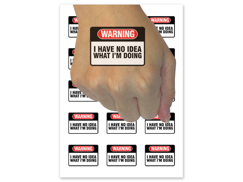 Warning No Idea What I'm Doing Temporary Tattoo Water Resistant Fake Body Art Set Collection (1 Sheet)