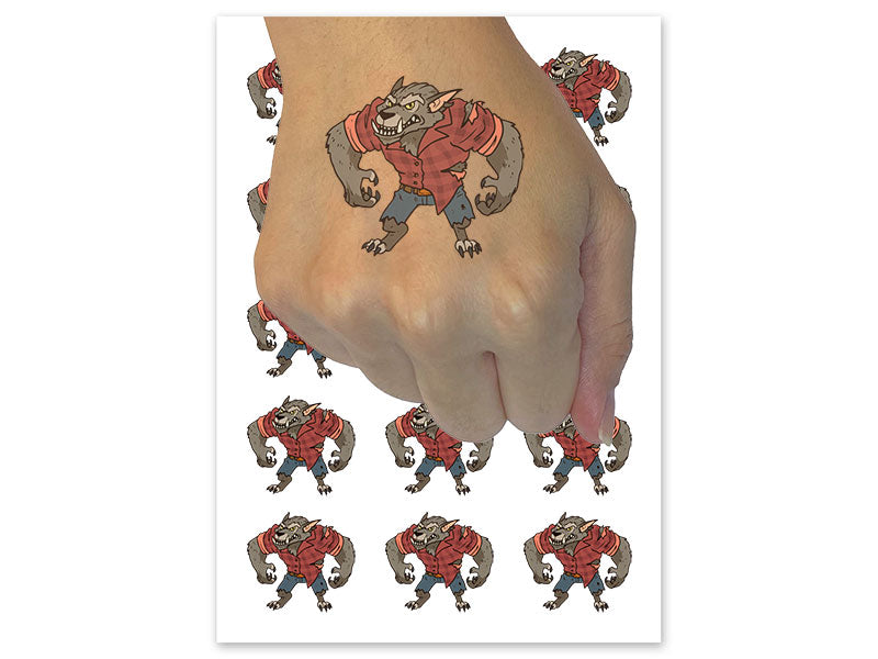 Werewolf Wolf Man Monster Creature Halloween Temporary Tattoo Water Resistant Fake Body Art Set Collection (1 Sheet)