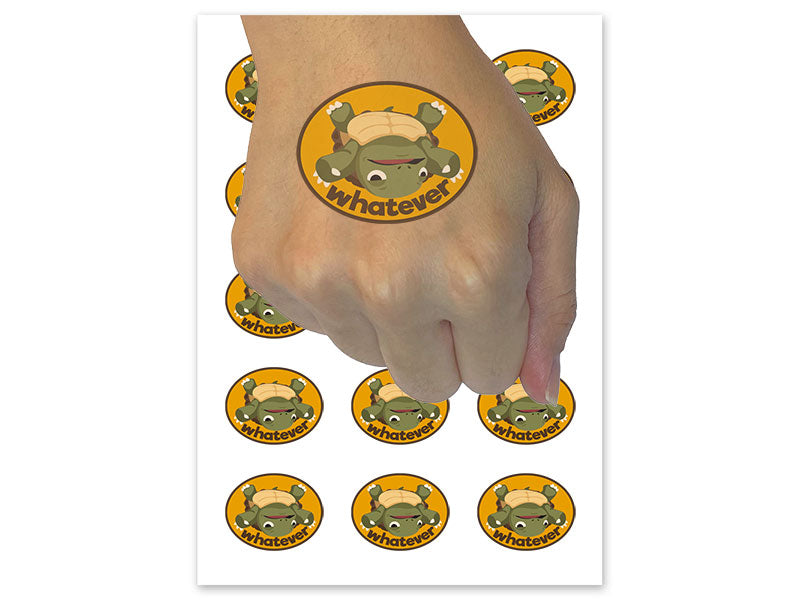 Whatever Indifferent Flipped Turtle Funny Temporary Tattoo Water Resistant Fake Body Art Set Collection (1 Sheet)