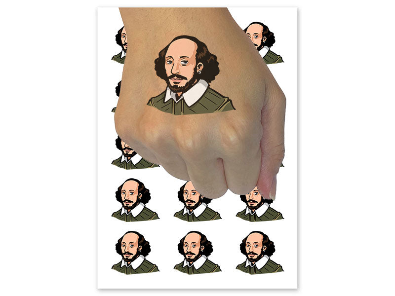William Shakespeare Bard Playwright Historical Figure Temporary Tattoo Water Resistant Fake Body Art Set Collection