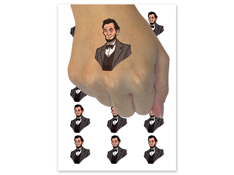Abraham Lincoln President Historical Figure Temporary Tattoo Water Resistant Fake Body Art Set Collection (1 Sheet)