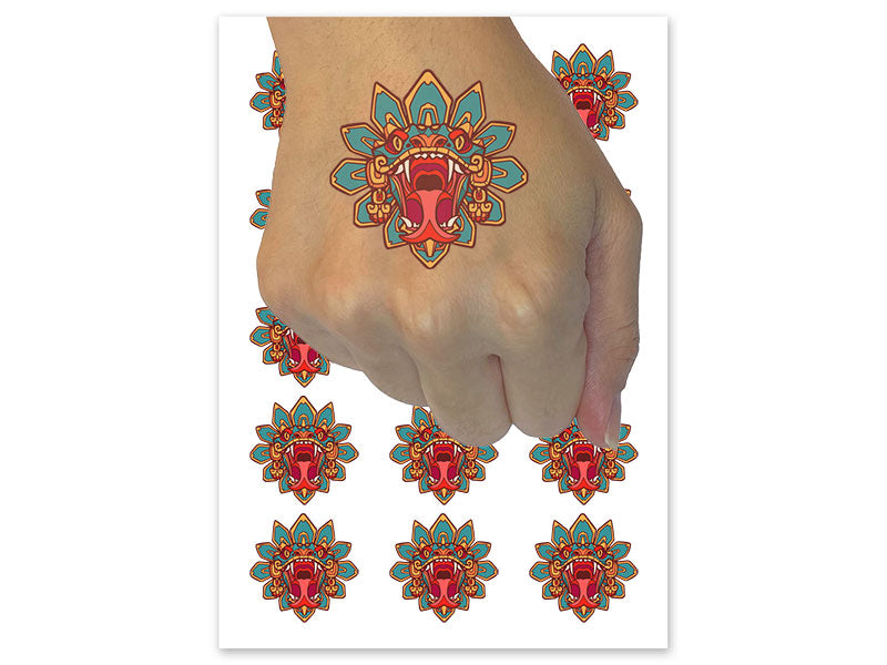 Aztec Quetzalcoatl Feathered Serpent Head Temporary Tattoo Water Resistant Fake Body Art Set Collection (1 Sheet)
