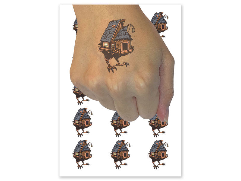 Baba Yaga Witch House Chicken Feet Temporary Tattoo Water Resistant Fake Body Art Set Collection (1 Sheet)