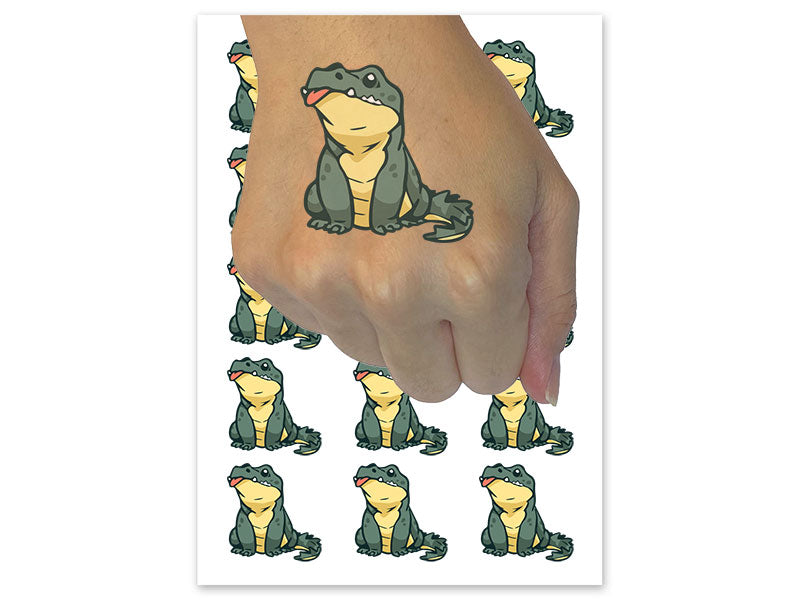 Baby Alligator Crocodile Puppy Cute Temporary Tattoo Water Resistant Fake Body Art Set Collection (1 Sheet)