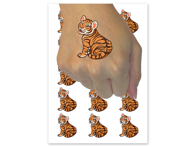 Baby Tiger Cub Realistic Wild Cat Temporary Tattoo Water Resistant Fake Body Art Set Collection (1 Sheet)