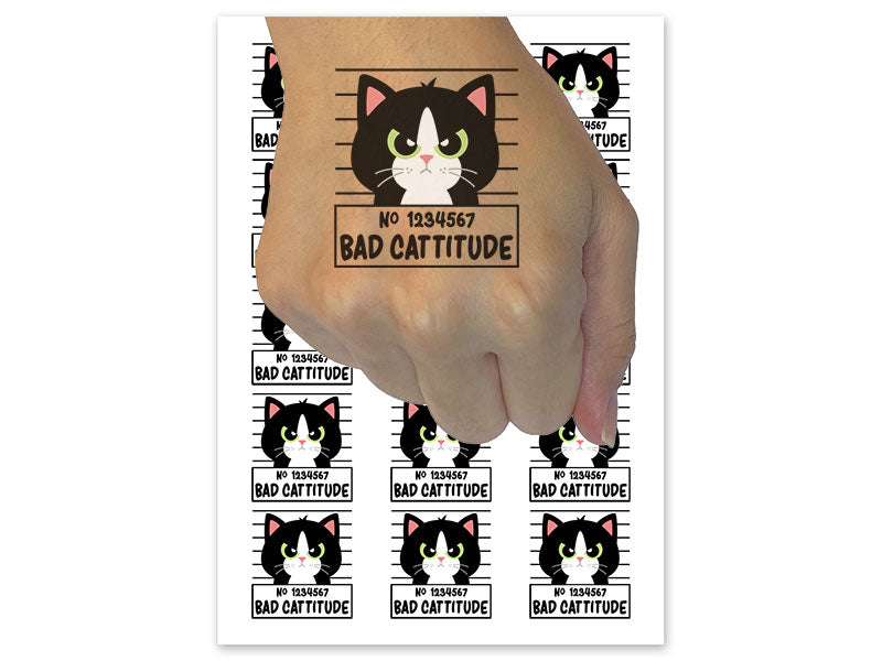 Bad Catitude Cat Temporary Tattoo Water Resistant Fake Body Art Set Collection (1 Sheet)