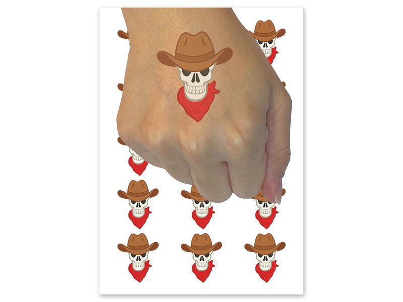 Bandit Outlaw Skull Cowboy Temporary Tattoo Water Resistant Fake Body Art Set Collection (1 Sheet)