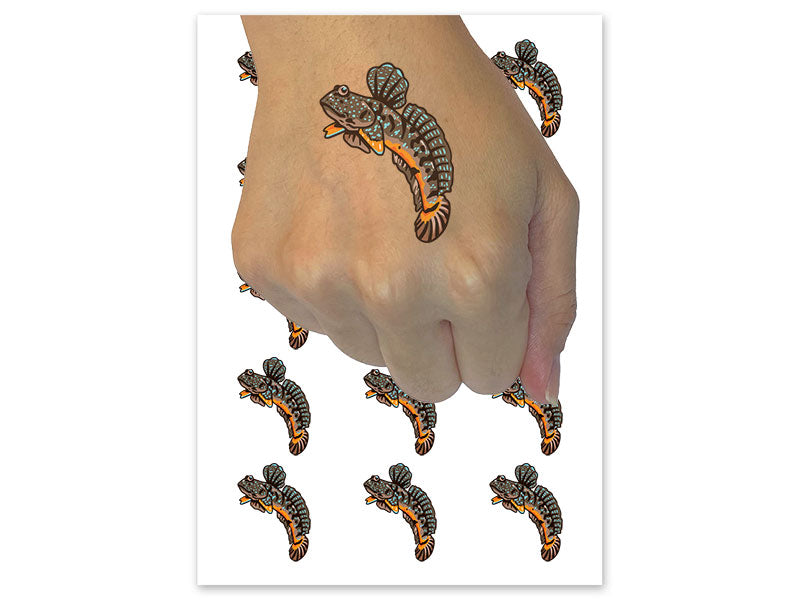 Blue Spotted Mudskipper Leaping Fish Temporary Tattoo Water Resistant Fake Body Art Set Collection (1 Sheet)