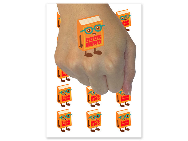 Book Nerd Book With Glasses Temporary Tattoo Water Resistant Fake Body Art Set Collection (1 Sheet)