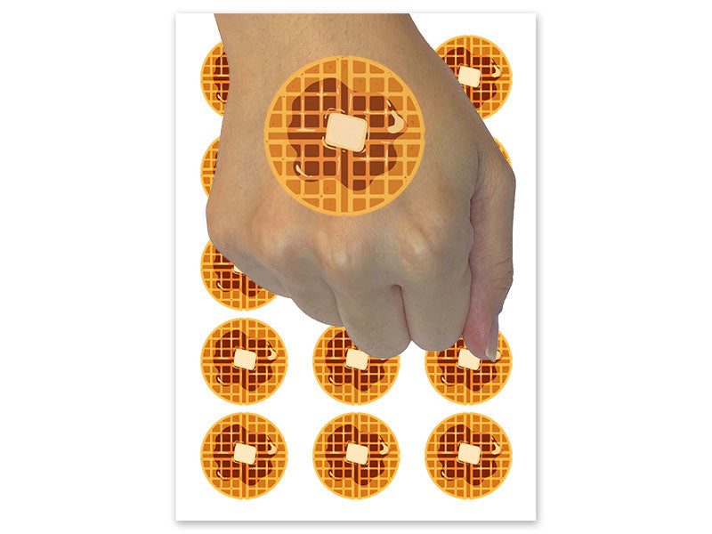 Breakfast Waffle with Butter and Maple Syrup Temporary Tattoo Water Resistant Fake Body Art Set Collection (1 Sheet)