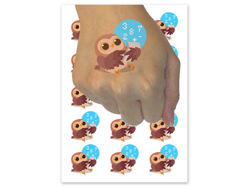Calculating Math Owl Calculator Bird Temporary Tattoo Water Resistant Fake Body Art Set Collection (1 Sheet)