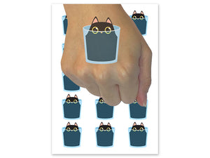 Cat Kitten In Glass Vase Container Temporary Tattoo Water Resistant Fake Body Art Set Collection (1 Sheet)
