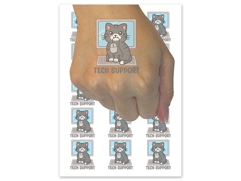Cat Tech Support Computer Temporary Tattoo Water Resistant Fake Body Art Set Collection (1 Sheet)
