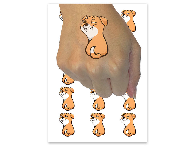 Cheeky Smile Dog Coy Temporary Tattoo Water Resistant Fake Body Art Set Collection (1 Sheet)
