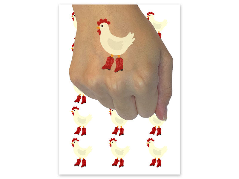 Chicken in Cowboy Boots Temporary Tattoo Water Resistant Fake Body Art Set Collection (1 Sheet)