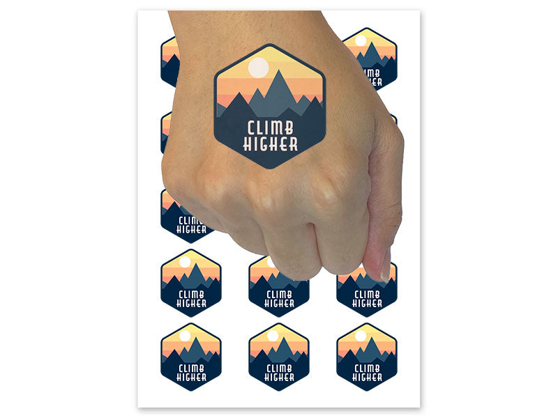 Climb Higher Motivational Hiking Outdoors Mountain Temporary Tattoo Water Resistant Fake Body Art Set Collection