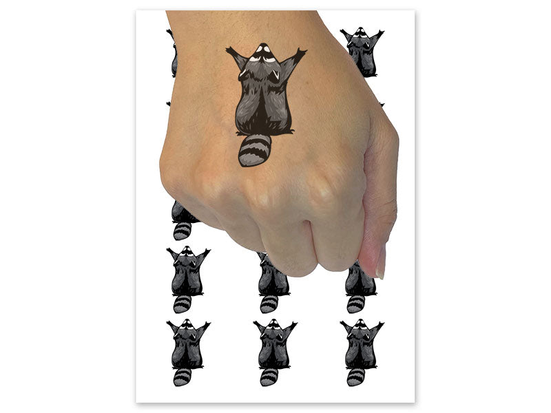Clingy Raccoon Arms In Air Hug Temporary Tattoo Water Resistant Fake Body Art Set Collection (1 Sheet)