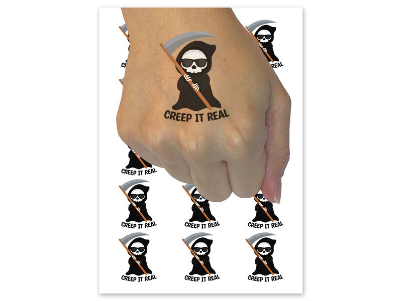 Creep It Real Grim Reaper Temporary Tattoo Water Resistant Fake Body Art Set Collection (1 Sheet)