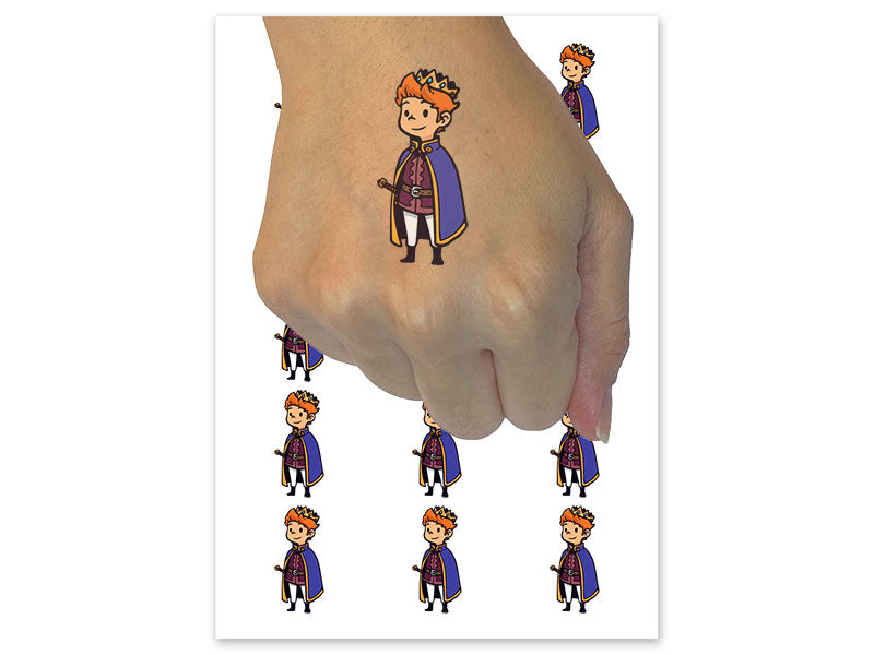 Cute Cartoon Prince with Crown Temporary Tattoo Water Resistant Fake Body Art Set Collection (1 Sheet)