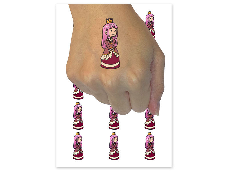 Cute Cartoon Princess with Crown Temporary Tattoo Water Resistant Fake Body Art Set Collection (1 Sheet)