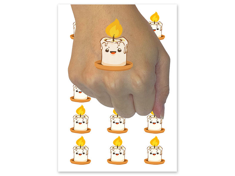 Cute Smiling Candle Flame Candleholder Temporary Tattoo Water Resistant Fake Body Art Set Collection (1 Sheet)
