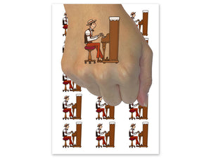 Dapper Ragtime Pianist Musician Man Temporary Tattoo Water Resistant Fake Body Art Set Collection (1 Sheet)