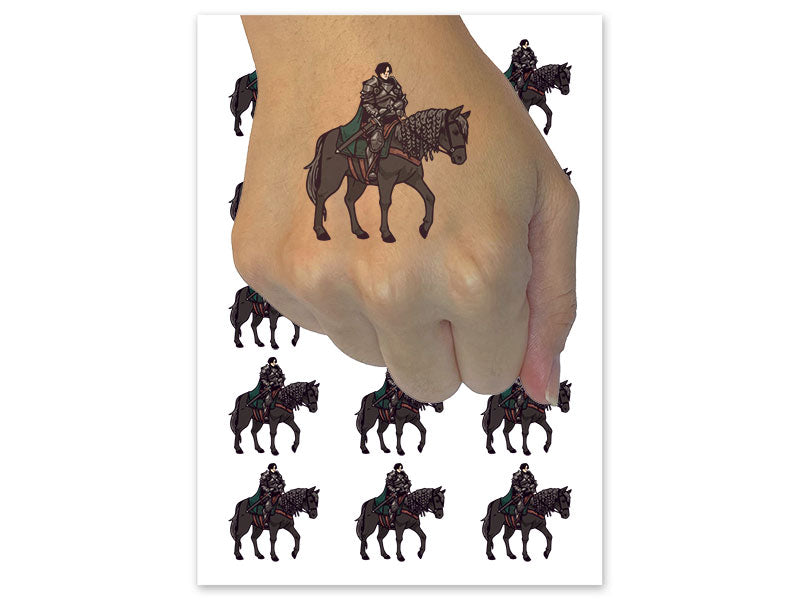Dark Knight Fantasy Armored Paladin On Horse Temporary Tattoo Water Resistant Fake Body Art Set Collection (1 Sheet)