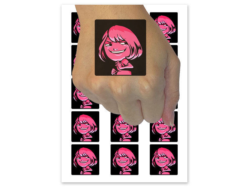 Devious Diabolic Mischievous Smile Trouble  Girl Temporary Tattoo Water Resistant Fake Body Art Set Collection (1 Sheet)