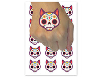 Dia De Los Muertos Cat Skull Temporary Tattoo Water Resistant Fake Body Art Set Collection (1 Sheet)