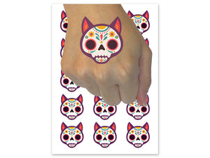 Dia De Los Muertos Cat Skull Temporary Tattoo Water Resistant Fake Body Art Set Collection (1 Sheet)