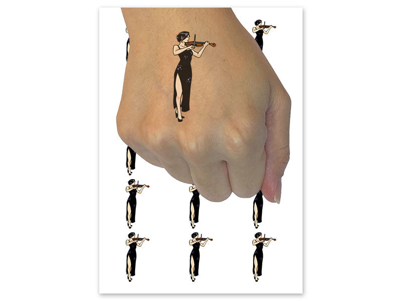 Elegant Violinist Woman Classical Musician Violin Temporary Tattoo Water Resistant Fake Body Art Set Collection