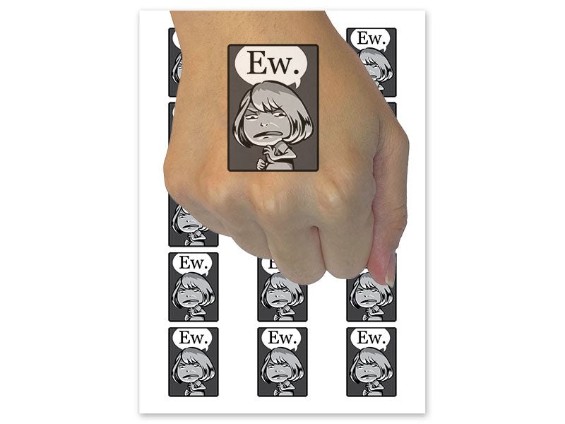 Ew Funny Disgusted Reaction Comic Manga Temporary Tattoo Water Resistant Fake Body Art Set Collection (1 Sheet)