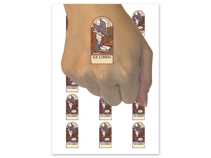 Ex Libris Library Wizard Mage Sorcerer Temporary Tattoo Water Resistant Fake Body Art Set Collection (1 Sheet)
