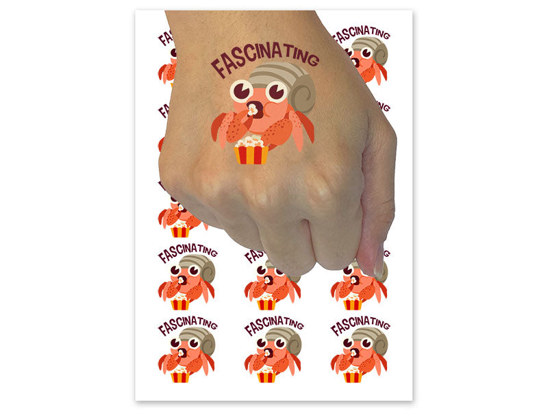 Fascinating Shocked Amazed Hermit Crab With Popcorn Temporary Tattoo Water Resistant Fake Body Art Set Collection