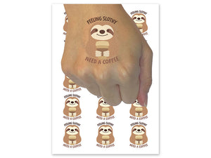 Feeling Slothy Need A Coffee Temporary Tattoo Water Resistant Fake Body Art Set Collection (1 Sheet)