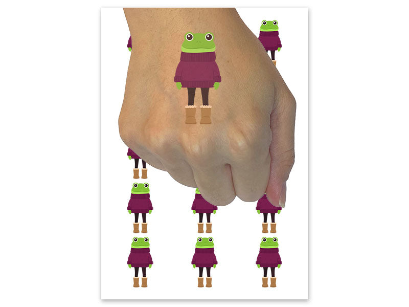 Frog in Sweater Temporary Tattoo Water Resistant Fake Body Art Set Collection (1 Sheet)