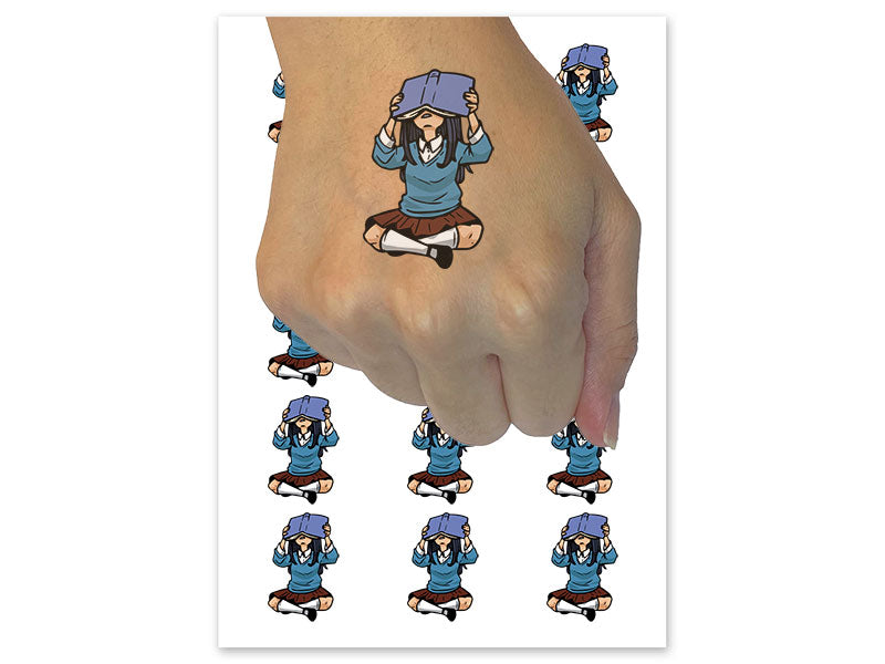 Girl Student Studying Book School Temporary Tattoo Water Resistant Fake Body Art Set Collection (1 Sheet)
