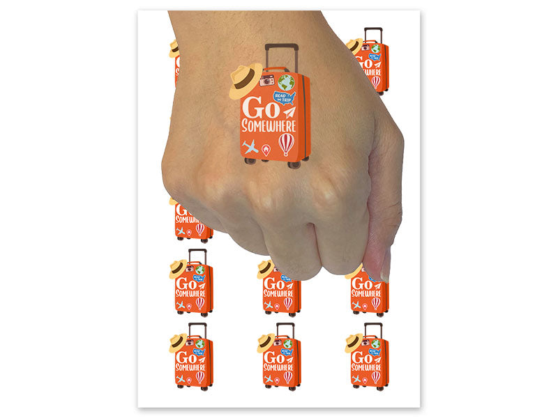 Go Somewhere Travel Suitcase Luggage Trip Vacation Temporary Tattoo Water Resistant Fake Body Art Set Collection