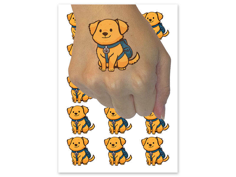 Golden Retriever Dog Puppy Backpack School Temporary Tattoo Water Resistant Fake Body Art Set Collection (1 Sheet)
