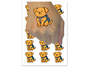 Golden Retriever Dog Puppy Backpack School Temporary Tattoo Water Resistant Fake Body Art Set Collection (1 Sheet)