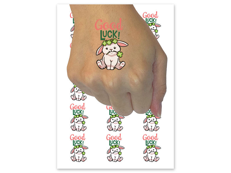 Good Luck Bunny Rabbit  Lucky Clovers Temporary Tattoo Water Resistant Fake Body Art Set Collection (1 Sheet)