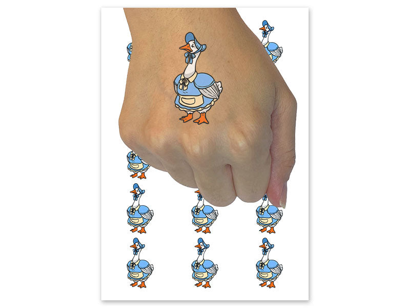 Goose Mother in Bonnet and Dress Temporary Tattoo Water Resistant Fake Body Art Set Collection (1 Sheet)